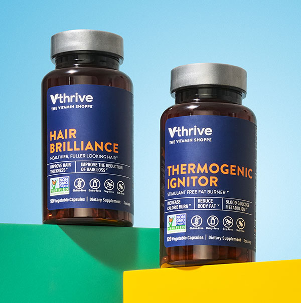 BOGO 50% Off Vthrive from The Vitamin Shoppe® Hair Brilliance and Thermogenic Ignitor. Shop for these products