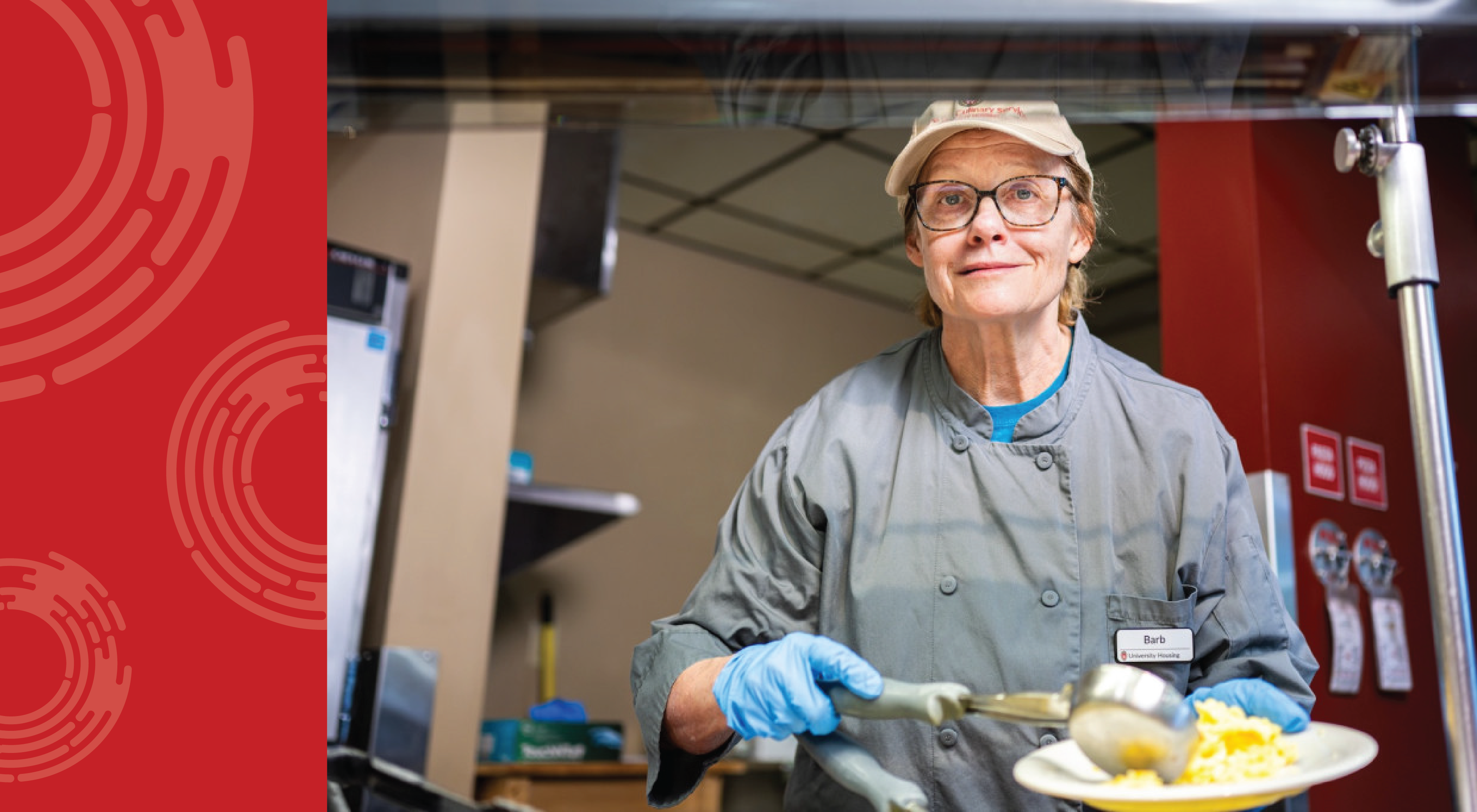 Barbara Peters, food service assistant with University Housing, is pictured at Rheta’s Market inside Chadbourne Residence Hall. Photo: Bryce Richter