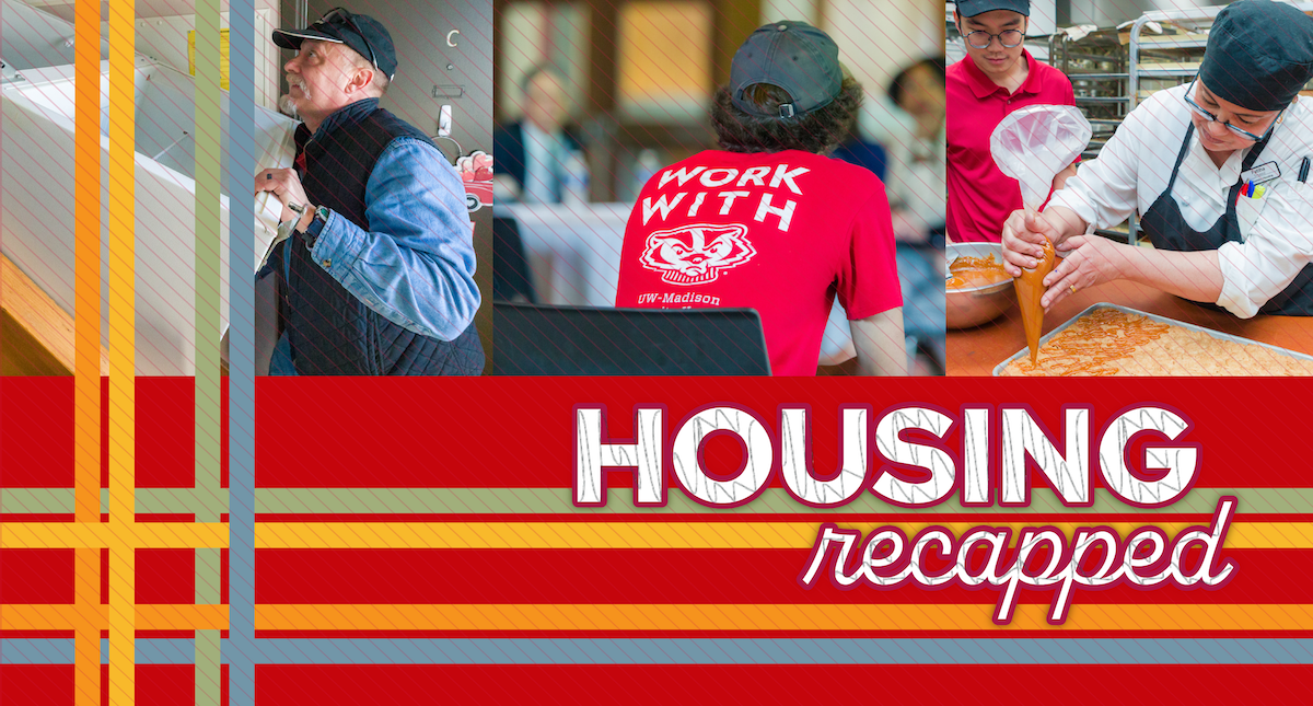 Photos of Housing staff in action with text reading "Housing recapped"