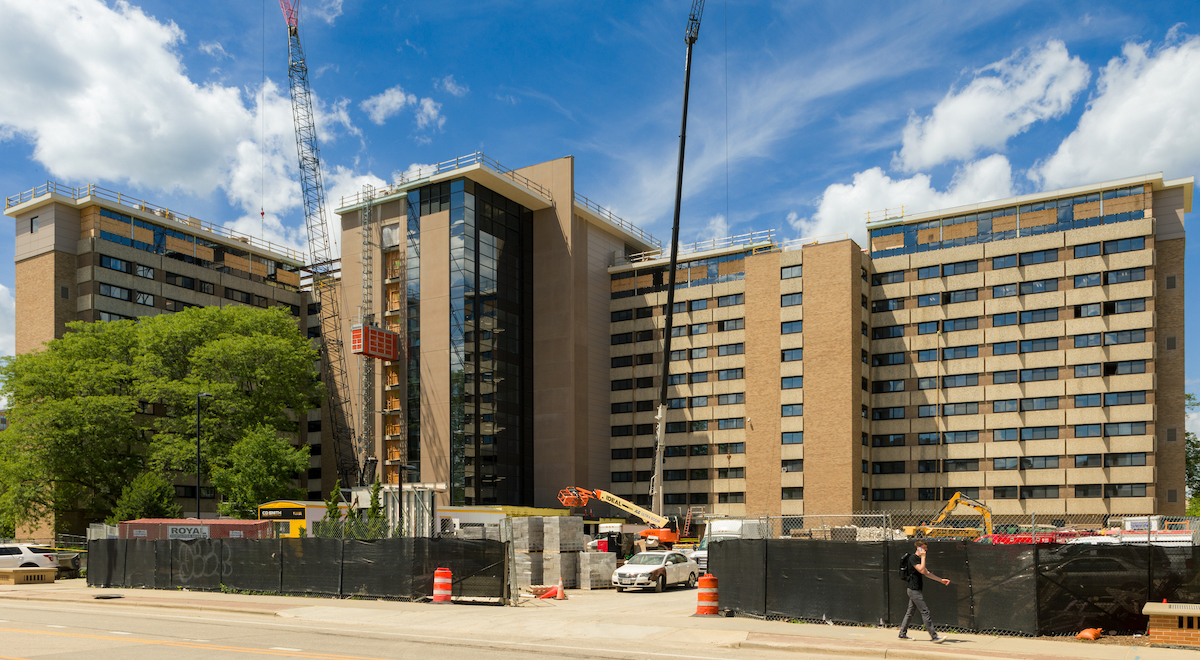 The exterior of Sellery Residence Hall amid renovations