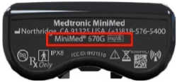 Back of MiniMed™ 670G Insulin Pump showing serial number