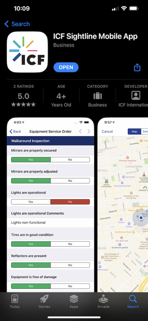 screenshot of the ICF Sightline Mobile Android app