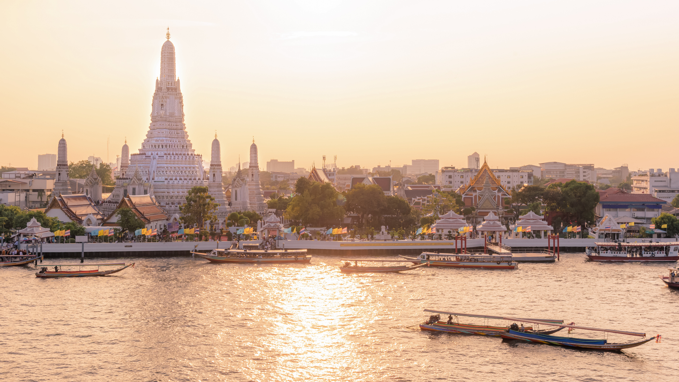 Aerial view of Wat Arun and river in Bangkok, Thailand