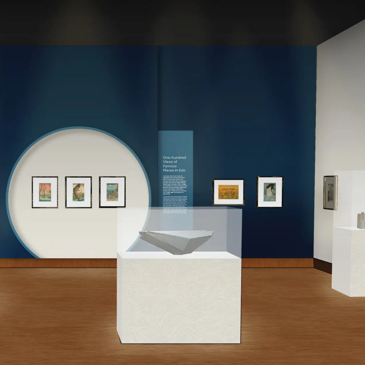 Digital rendering of the future "One-Hundred Views of Famous Places in Edo" Gallery at the Chazen Museum of Art.