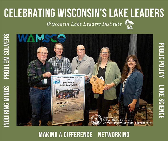 WAMSCO representatives smiling for the camera in a frame celebrating Wisconsin Lake Leaders Institute