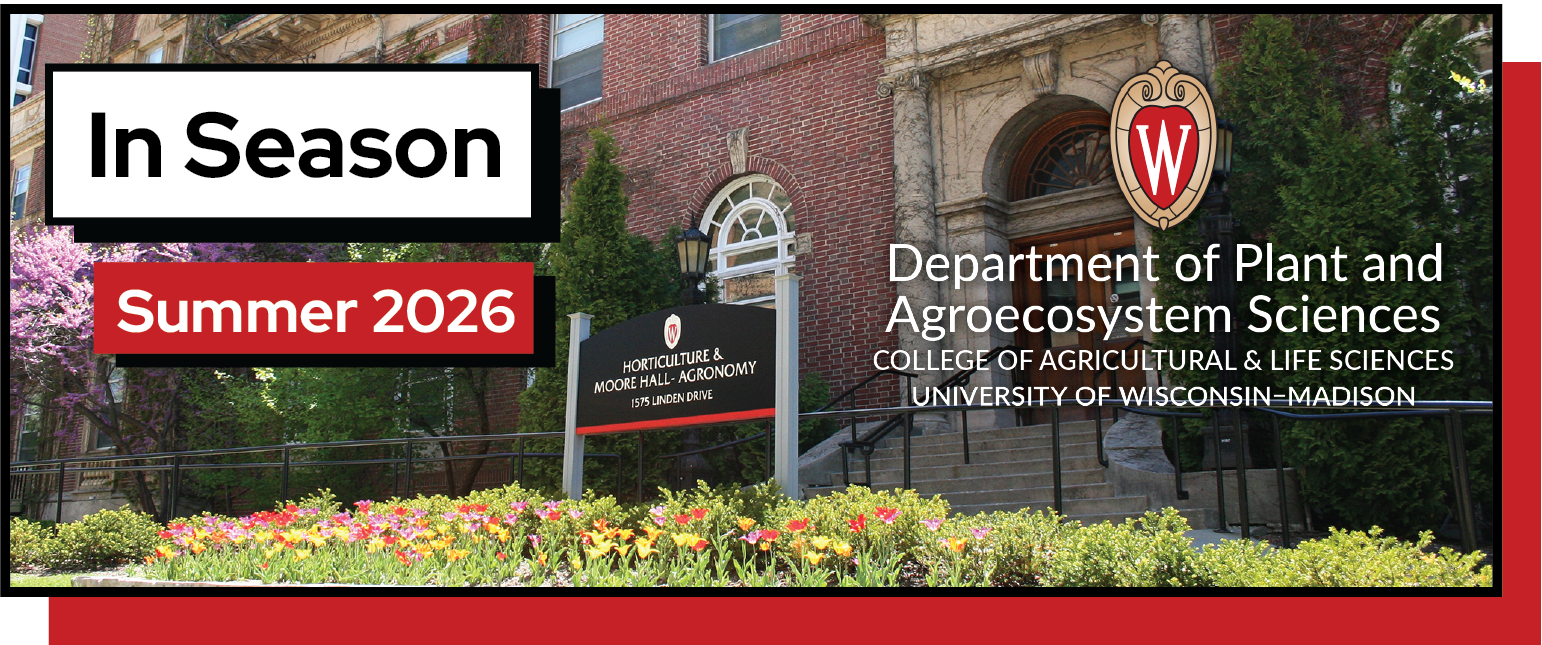 Text reads, "In Season, Summer 2026." In the background is an image of the front of Moore Hall.