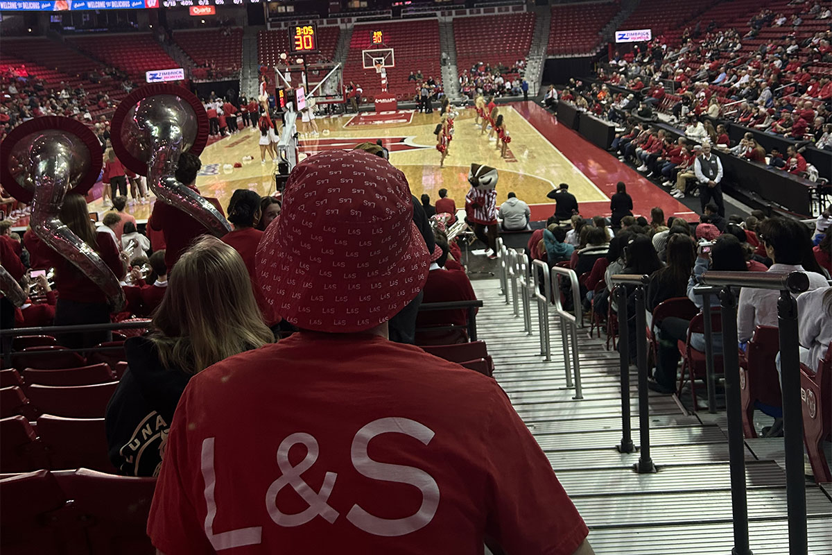 Decked out in college swag, L&S students cheers on the Wisconsin Badgers Women's Basketball Team.