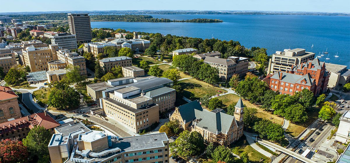Drone photo of Central UW–Madison campus.