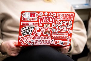 Science Hall bricks with notes written on them by graduating students