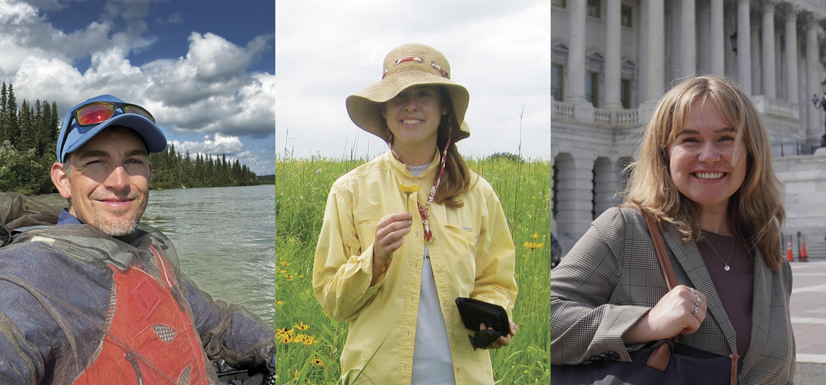 Photo Collage of L&S Alumni, Alec Luhn, Evelyn Williams and Leah Terry. 