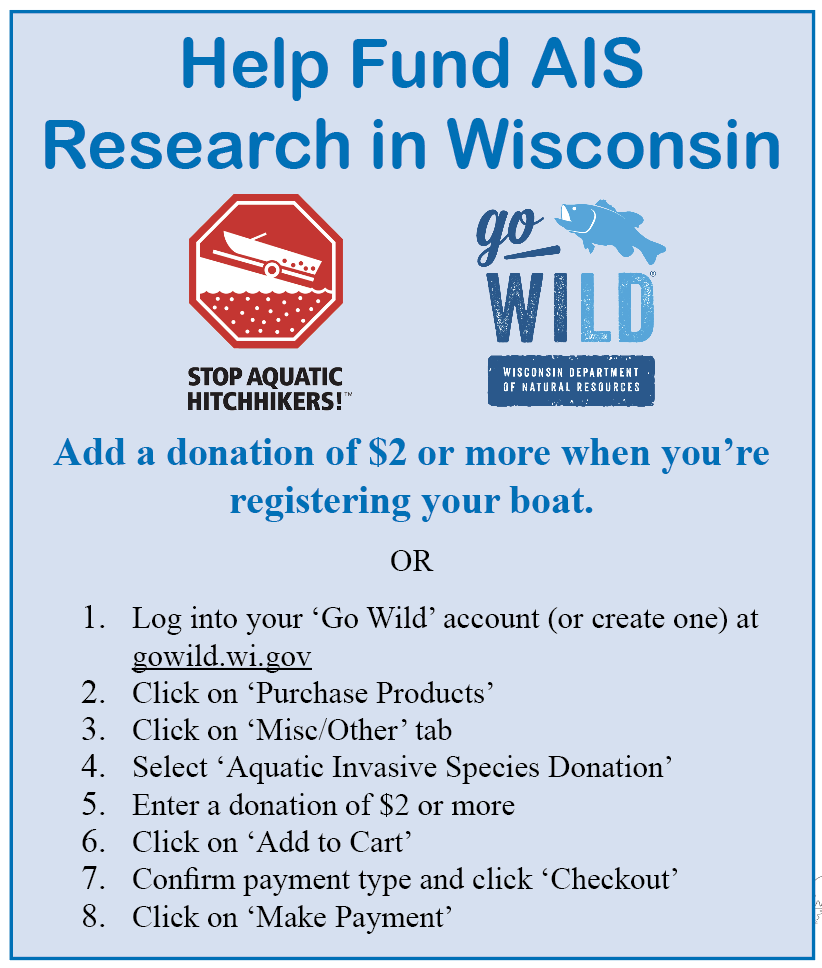 image showing steps to donate money to help fund AIS research in Wisconsin 