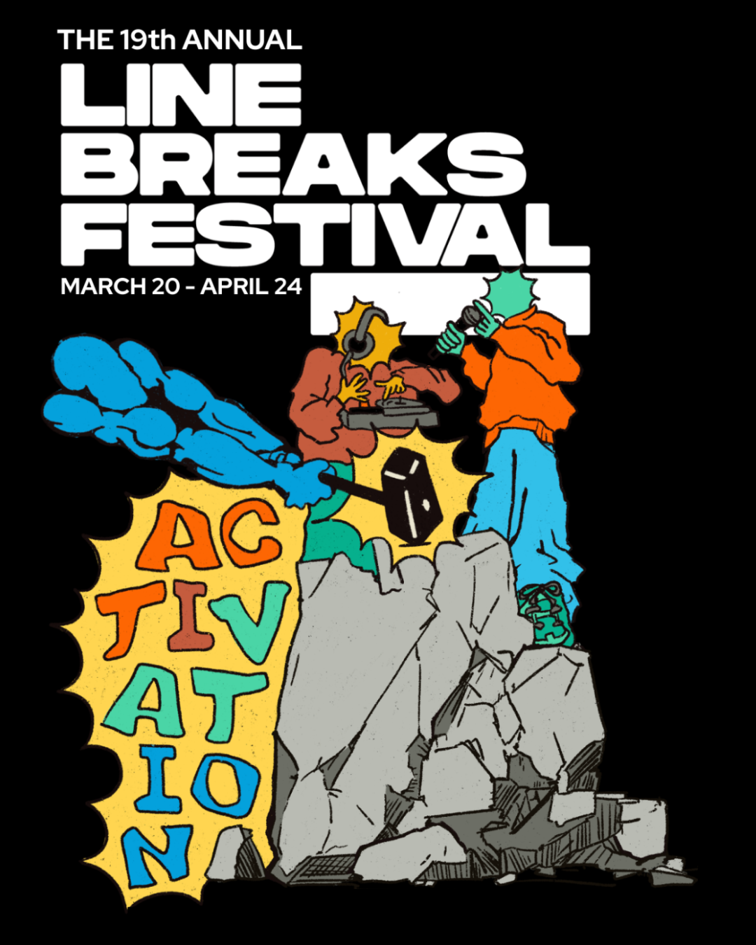 Illustrated poster for the 19th annual Line Breaks festival at UW–Madison