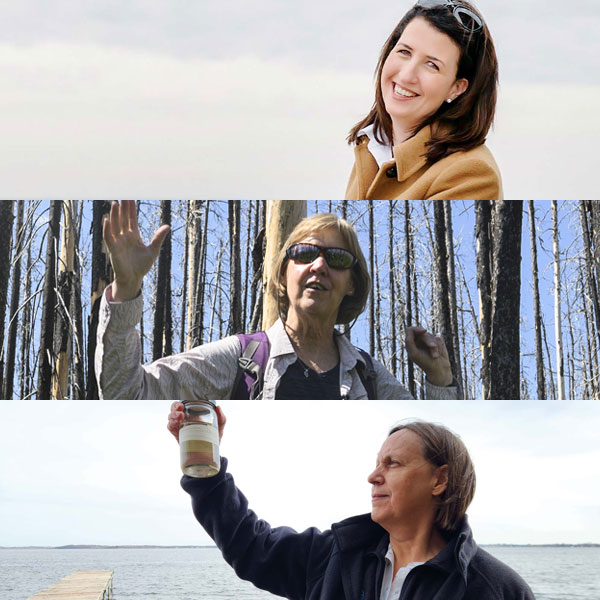 Photos of Tracey Holloway, Monica Turner and Emily Stanley working in their fields of research.