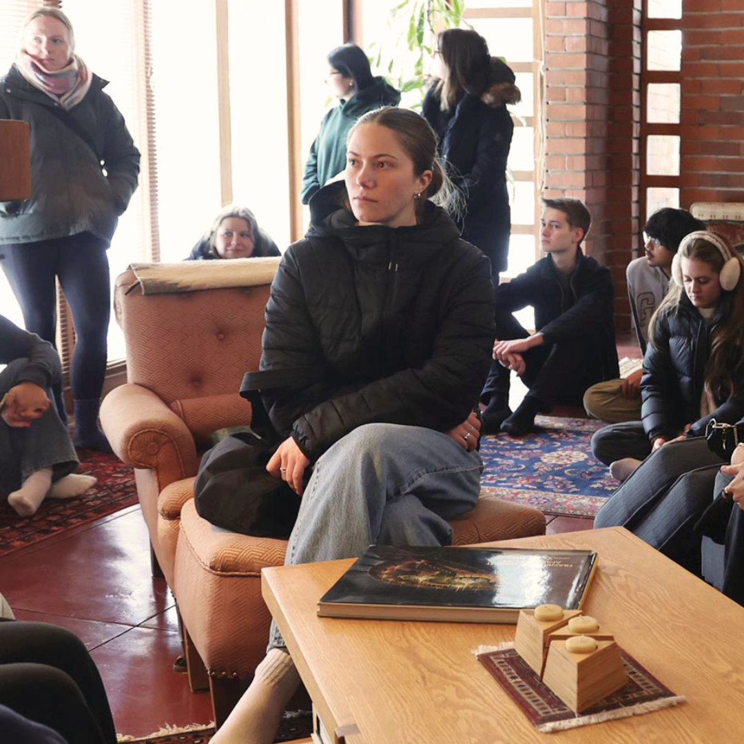 Anna Andrzejewski’s students tour a home designed by Frank Lloyd Wright.