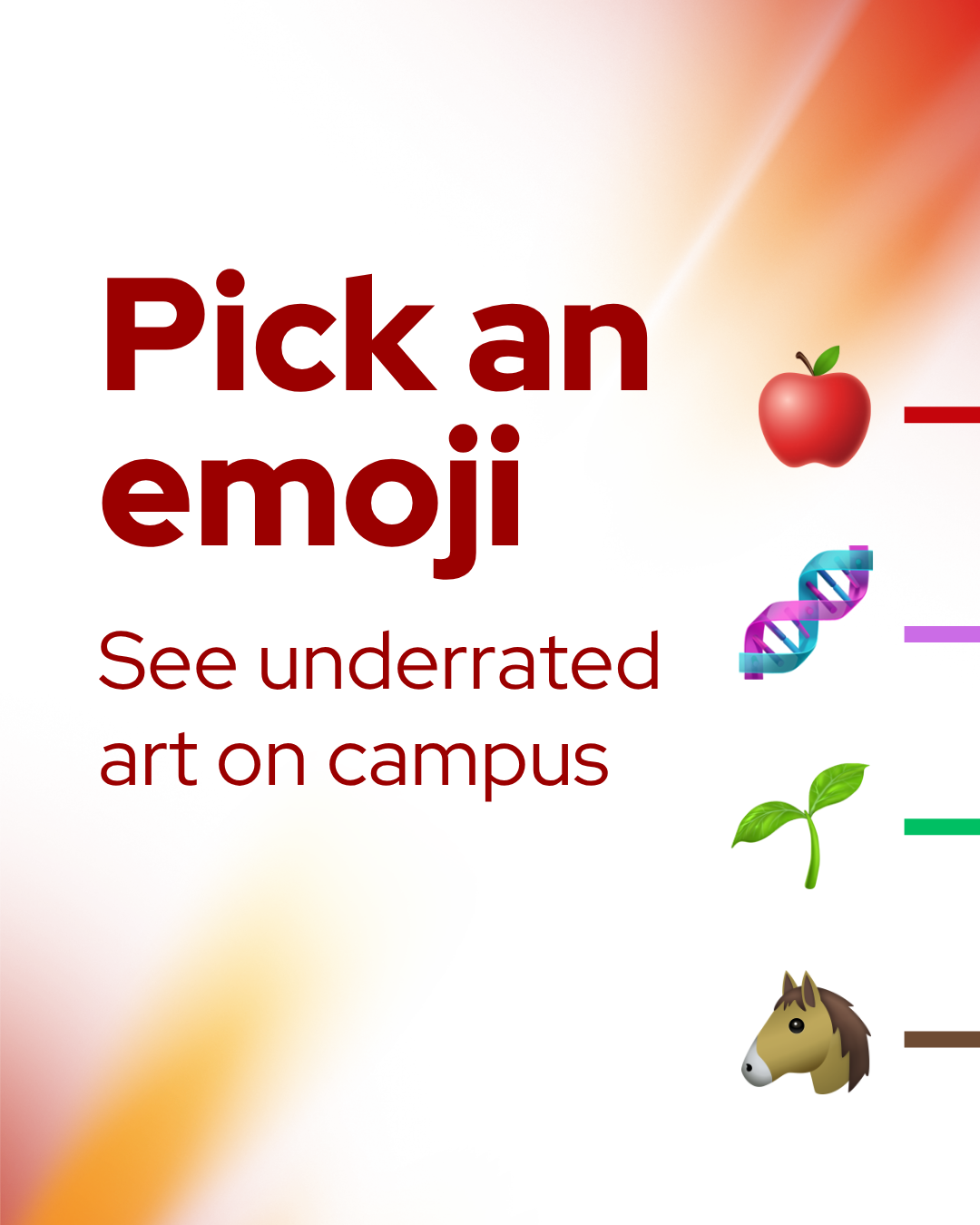 Graphic reads "Pick an emoji, see underrated art on campus"