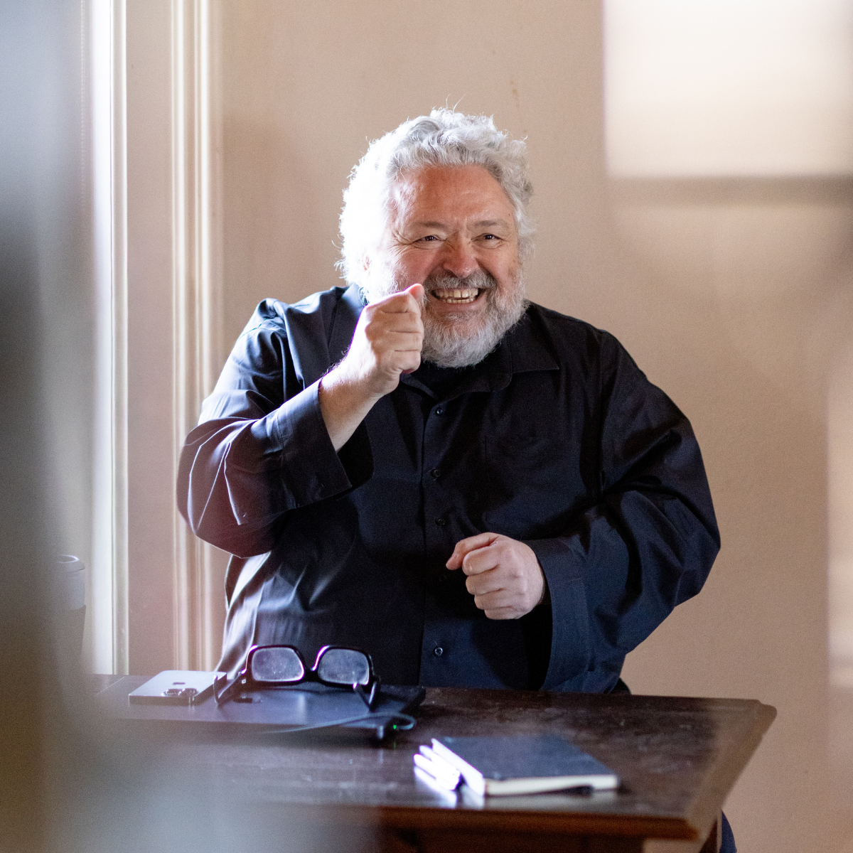 Designer Bruce Mau leading a workshop in the Washburn Observatory. Photo by Shannon Vanomy.