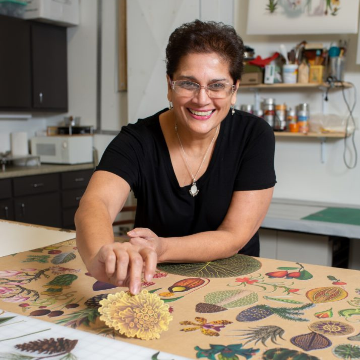 Artist Anila Agha in her studio, photographed by Randy Pace.