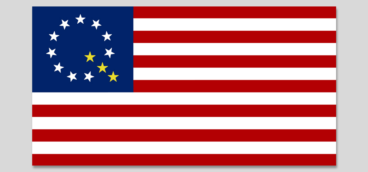 A render of a QAnon flag based on the Betsy Ross flag.