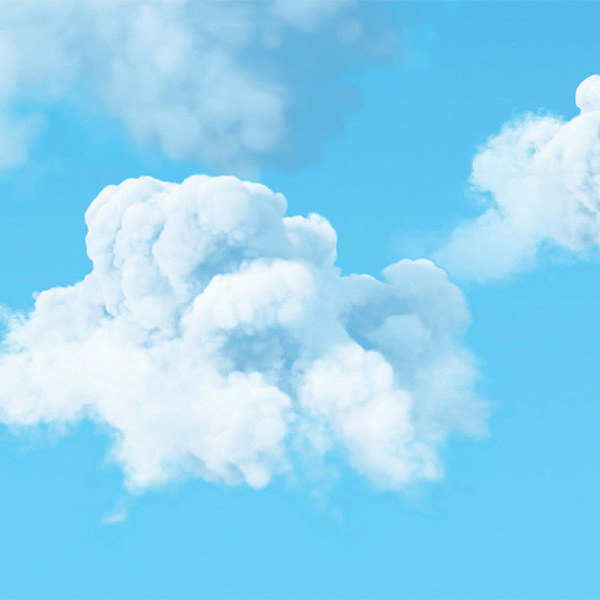 Illustration of blue sky with fluffy clouds.