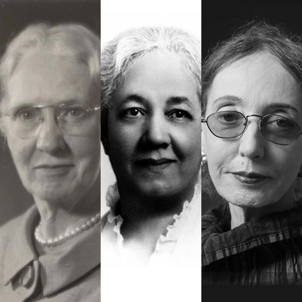 Black and white photos of Helen C. White, Mabel Watson Raimey and Joyce Carol Oates