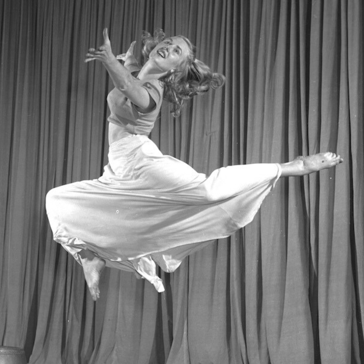 Joan Woodbury dances in a UW–Madison interpretive dance class, 1949. Photo courtesy of UW Archives.