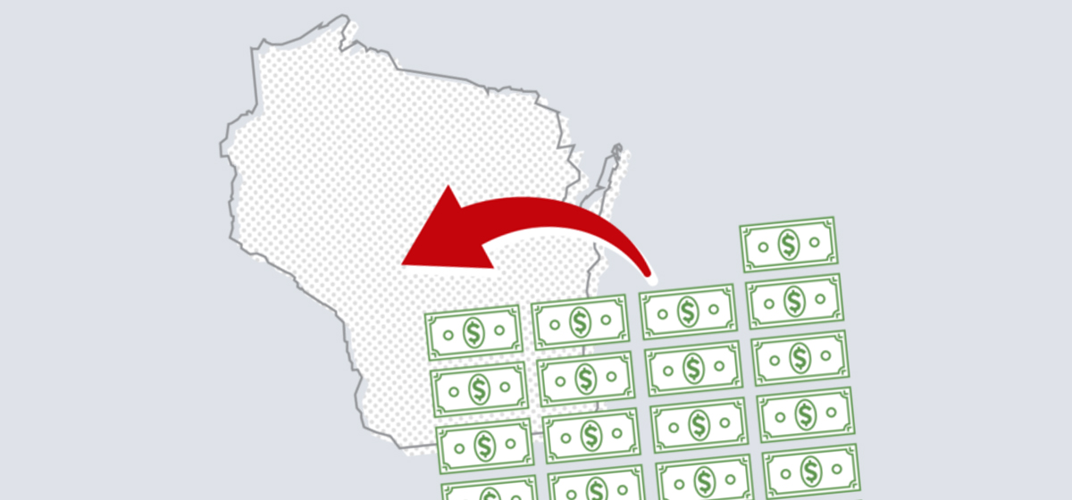 Illustration depicting invested money being returned to the state of Wisconsin at a higher amount.